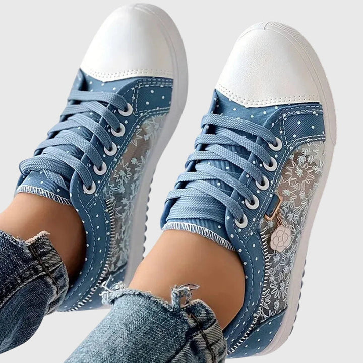 Women's Orthopedic Lace-Up Floral Mesh Detail Shoes