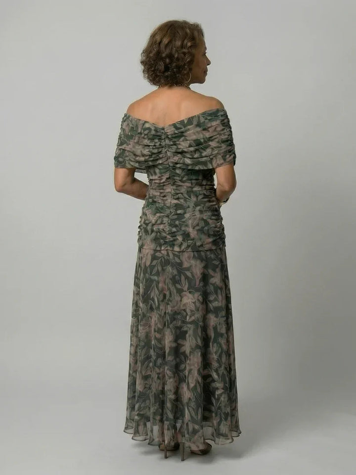 Women's Floral Midi Dress V-Neck Cape Sleeve Wedding Guest