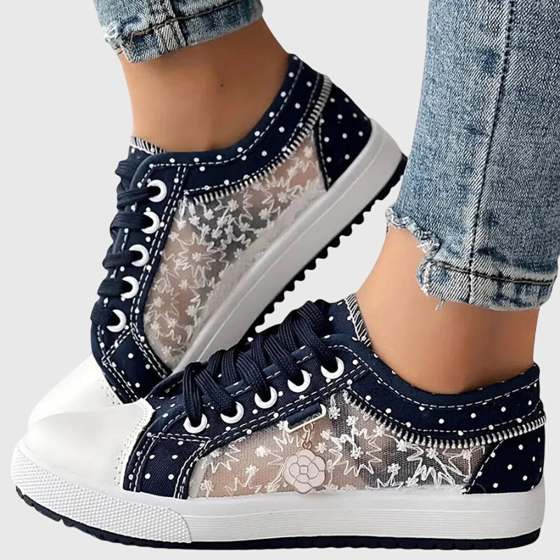 Women's Orthopedic Lace-Up Floral Mesh Detail Shoes