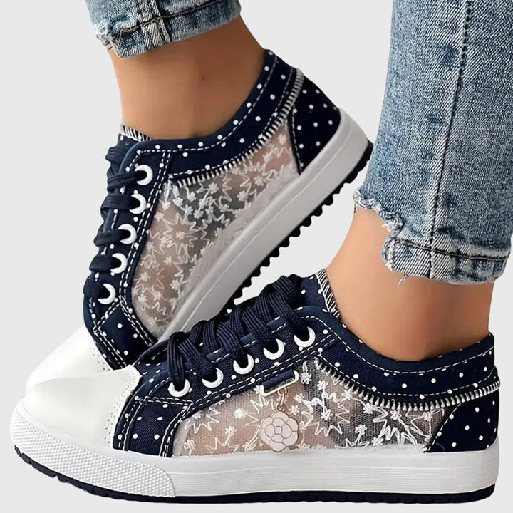 Women's Orthopedic Lace-Up Floral Mesh Detail Shoes