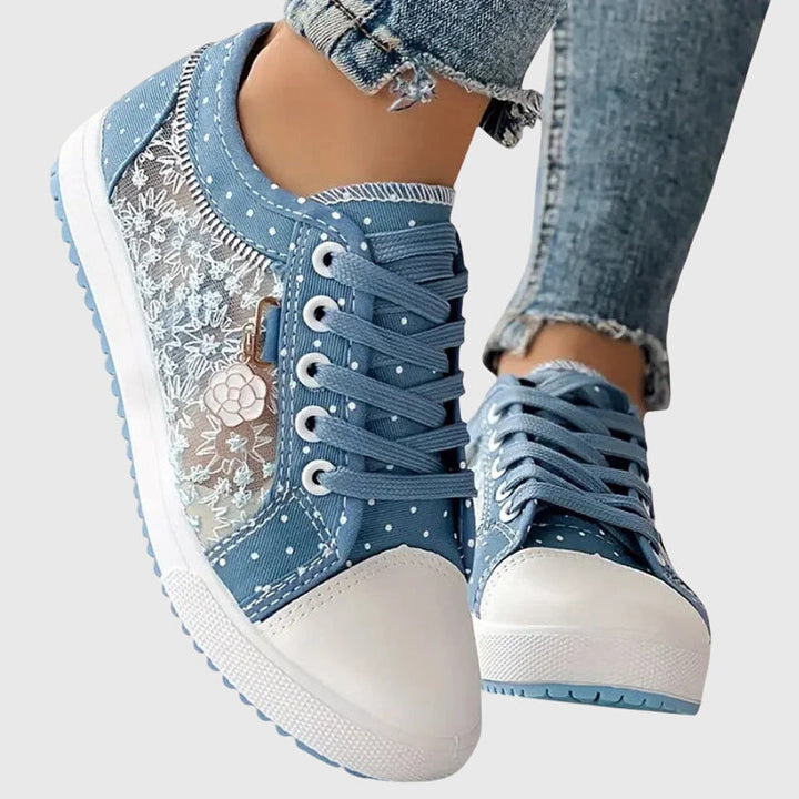 Women's Orthopedic Lace-Up Floral Mesh Detail Shoes