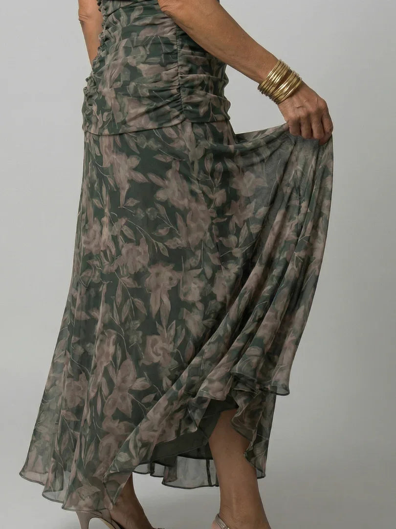 Women's Floral Midi Dress V-Neck Cape Sleeve Wedding Guest