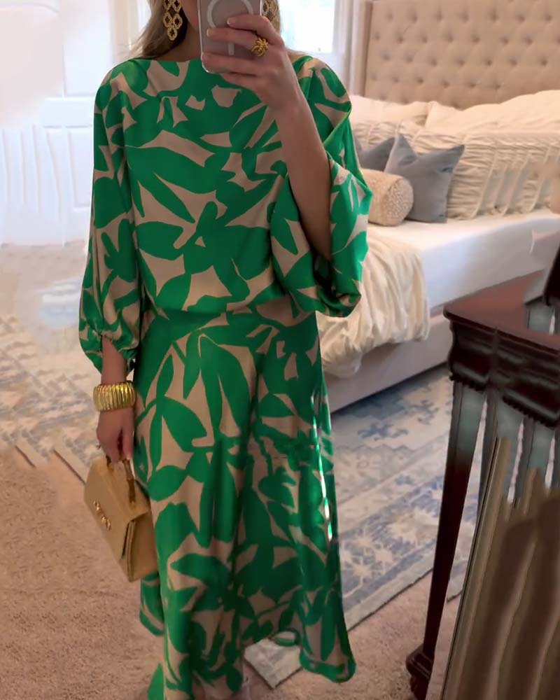 Ashley | Two-Piece Printed Set with Lantern Sleeves