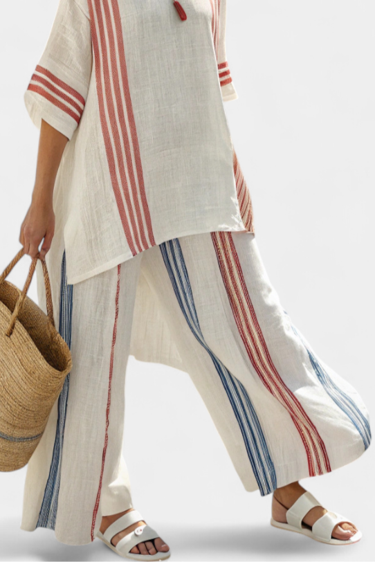 Veronica – sophisticated multicolored striped top and Mediterranean pants
