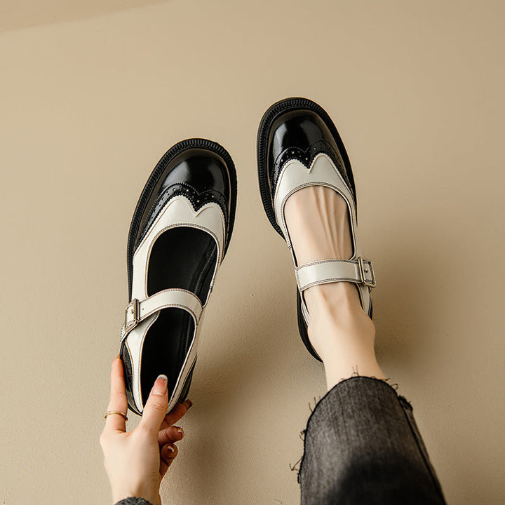 Audrey | Women's Two-Tone Leather Mary Jane Shoes Brogue Low Heel