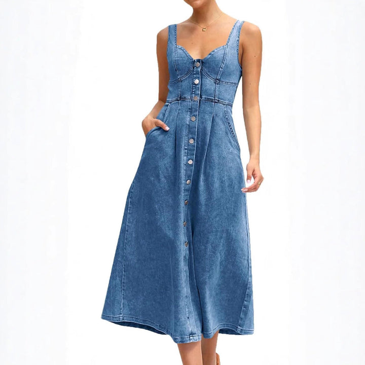Cindy | Classic Sleeveless Button-Front Denim Dress
