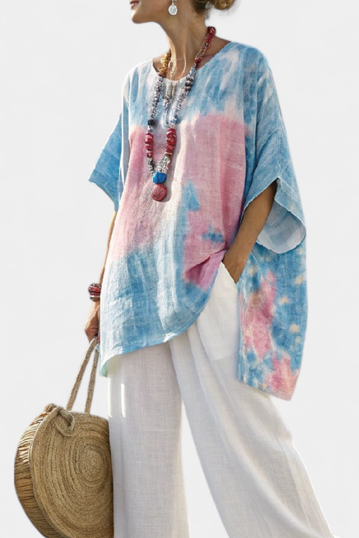 Veronica – comfortable essential linen top and bamboo striped pants