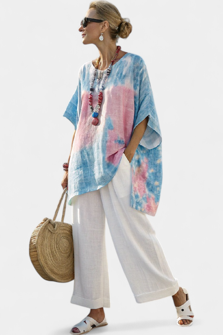 Veronica – comfortable essential linen top and bamboo striped pants