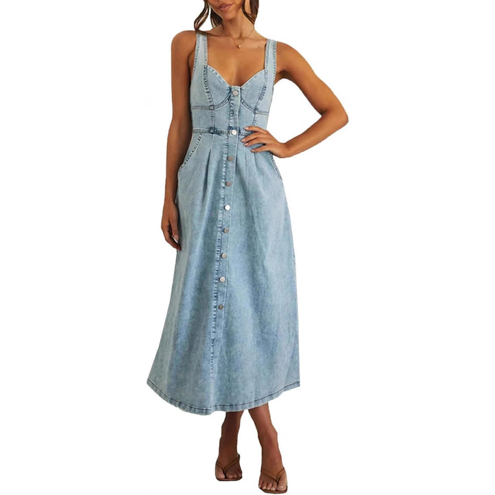 Cindy | Classic Sleeveless Button-Front Denim Dress
