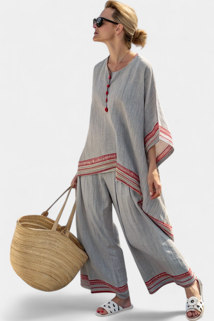 Veronica – Sophisticated Asymmetrical Blouse and Wide-Leg Ethnic Pants