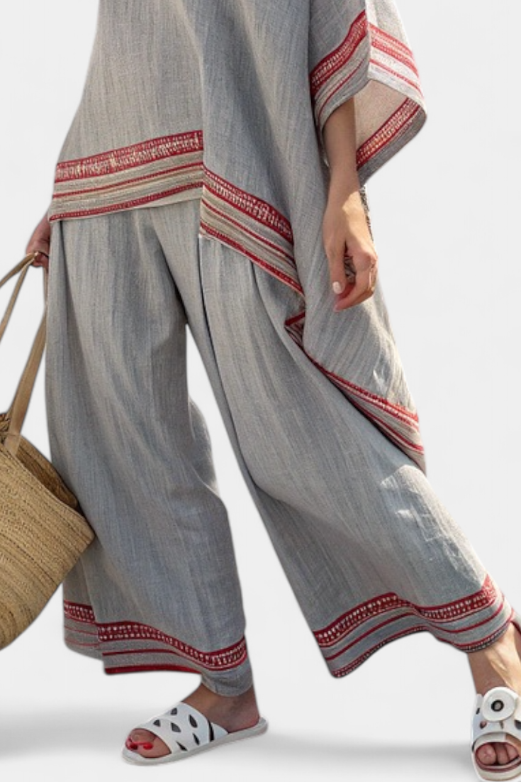 Veronica – Sophisticated Asymmetrical Blouse and Wide-Leg Ethnic Pants