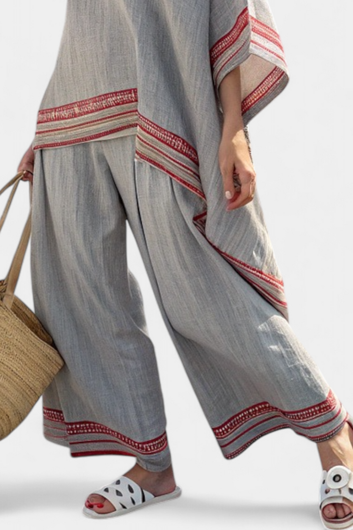 Veronica – Sophisticated Asymmetrical Blouse and Wide-Leg Ethnic Pants