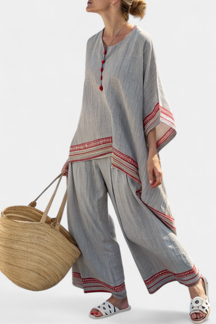 Veronica – Sophisticated Asymmetrical Blouse and Wide-Leg Ethnic Pants