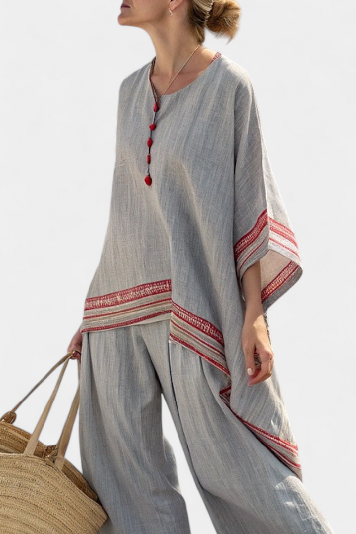 Veronica – Sophisticated Asymmetrical Blouse and Wide-Leg Ethnic Pants