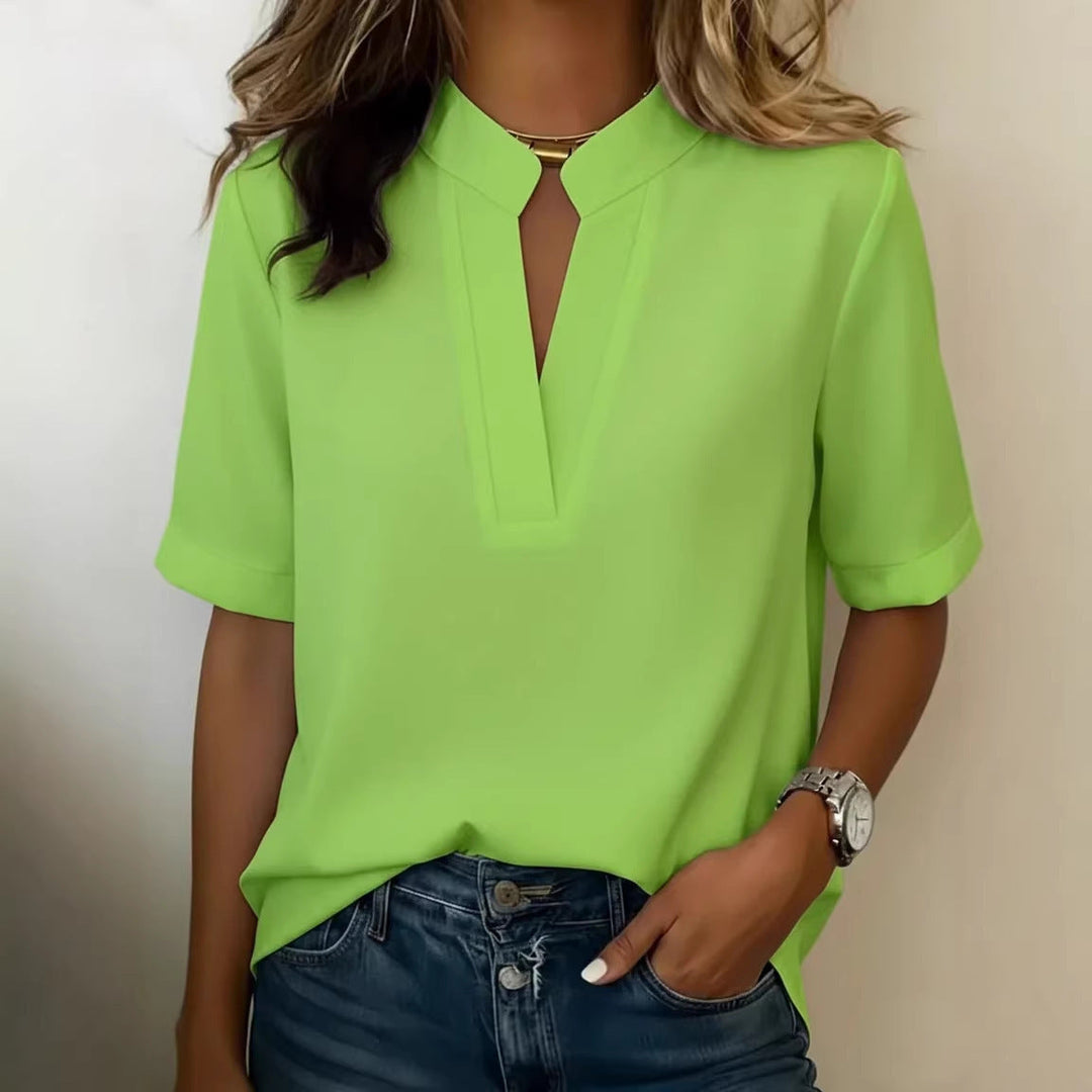 Women's Short Sleeve V-Neck Cutout Casual Blouse Top
