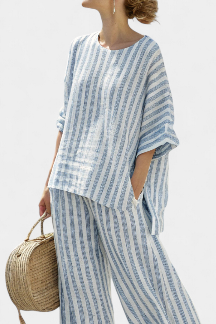 Marina | Women's Striped Casual Top & Wide Leg Pants Set