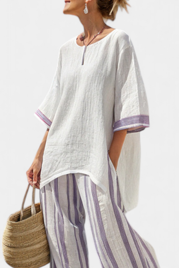 Veronica – Comfortable Blouse and Striped Bamboo Pants