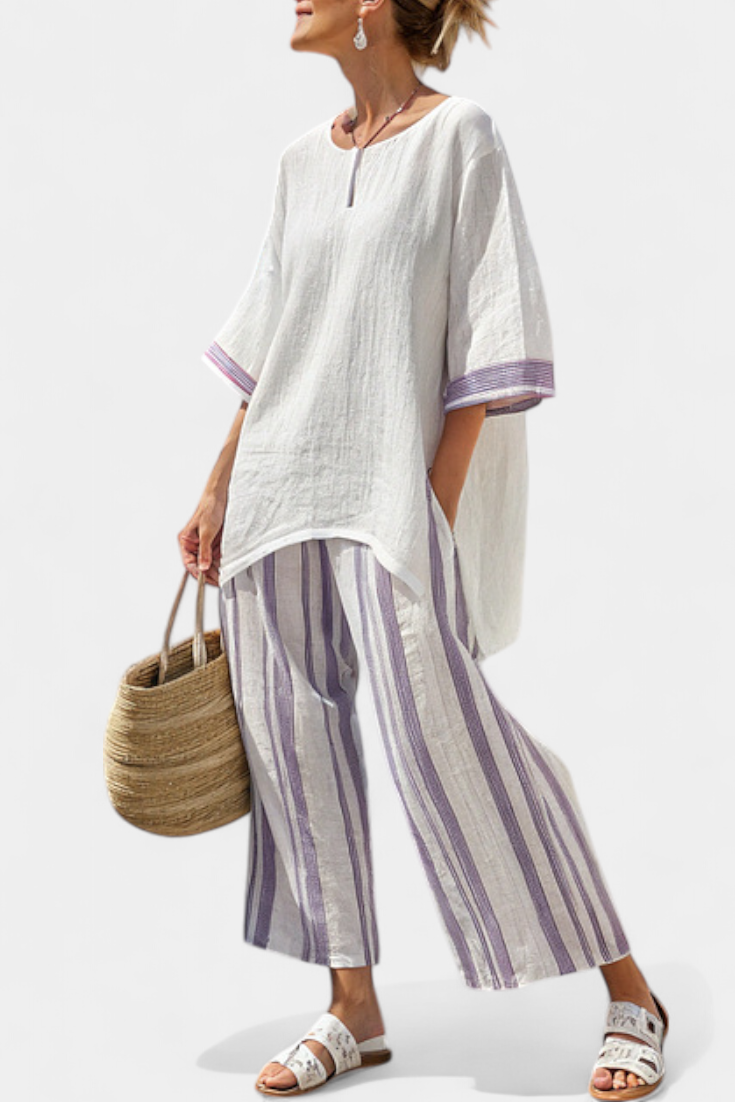 Veronica – Comfortable Blouse and Striped Bamboo Pants