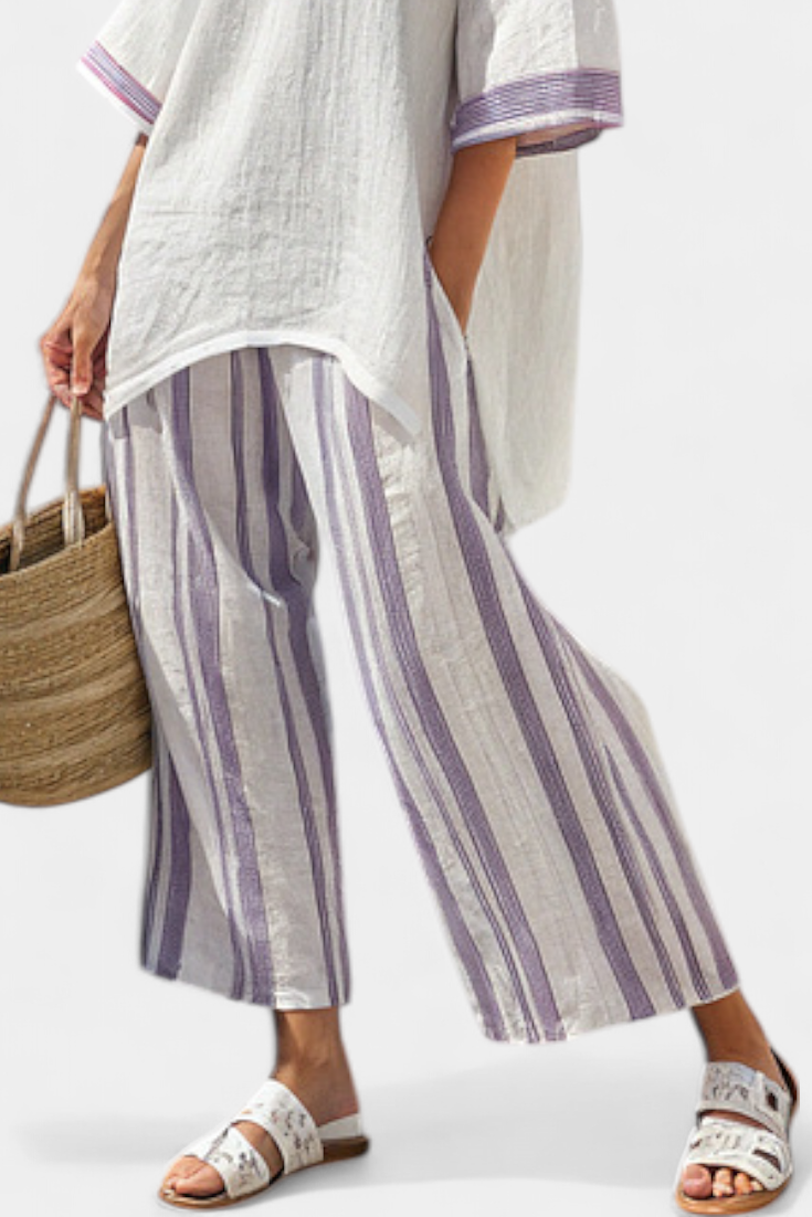 Veronica – Comfortable Blouse and Striped Bamboo Pants