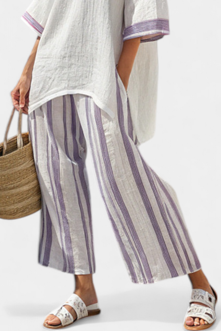 Veronica – Comfortable Blouse and Striped Bamboo Pants