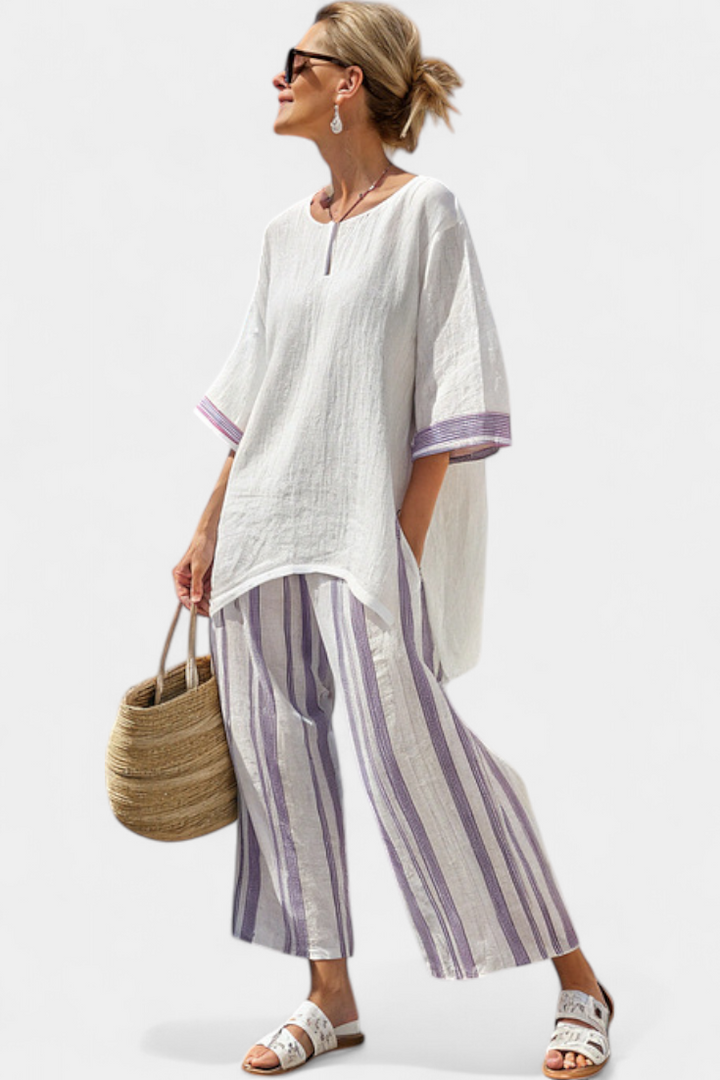 Veronica – Comfortable Blouse and Striped Bamboo Pants
