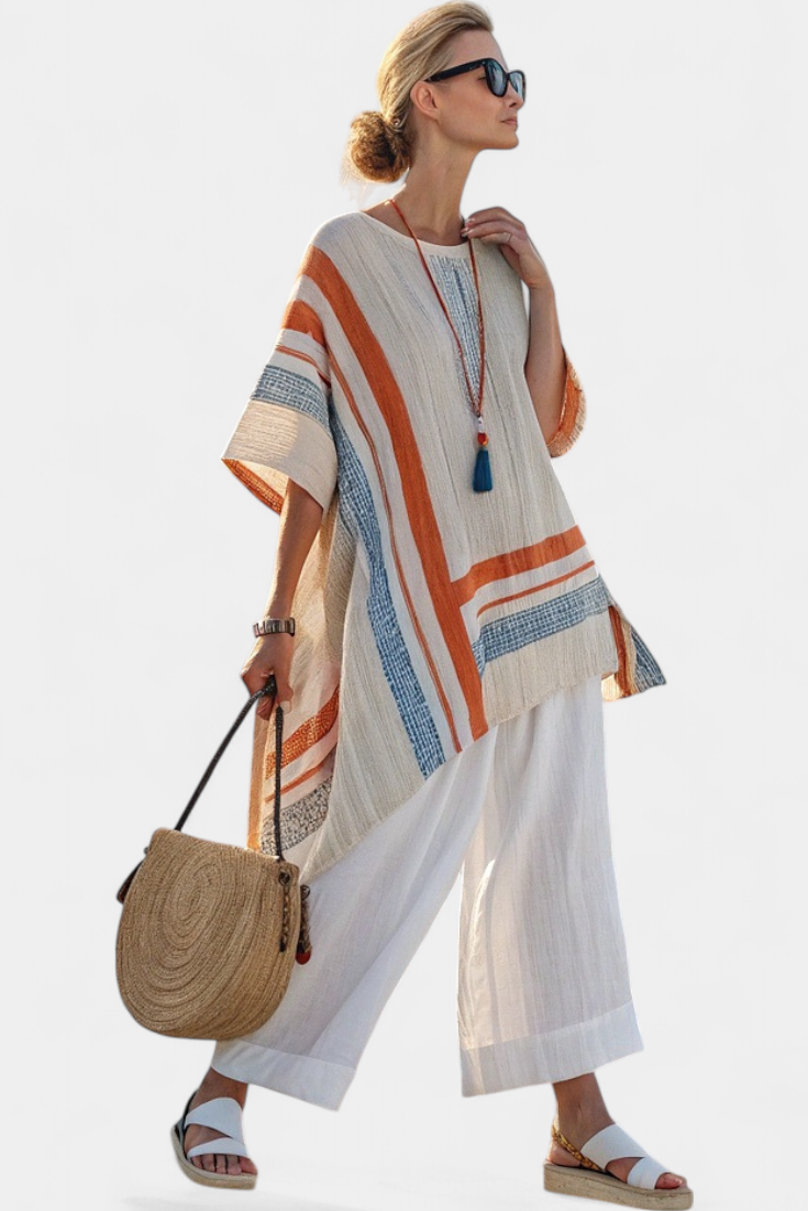 Veronica – Sophisticated Asymmetrical Blouse and Wide-Leg Linen Pants