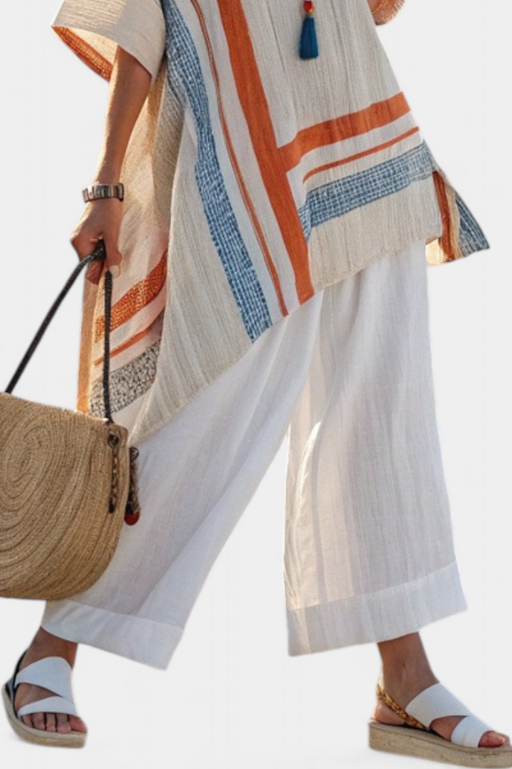 Veronica – Sophisticated Asymmetrical Blouse and Wide-Leg Linen Pants