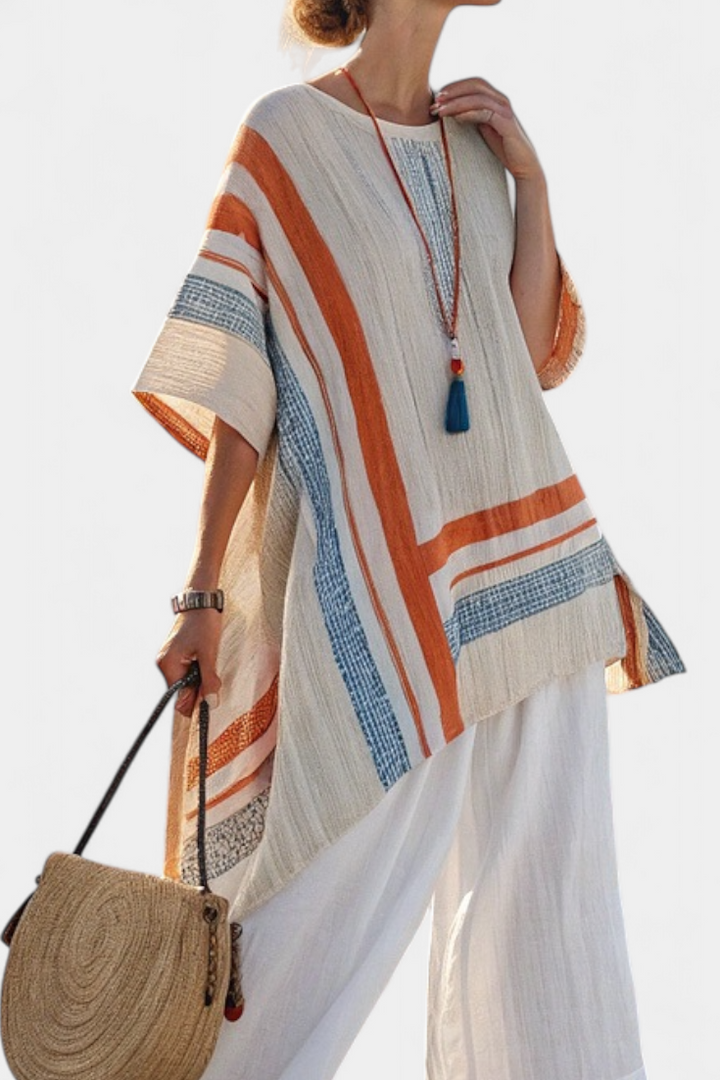 Veronica – Sophisticated Asymmetrical Blouse and Wide-Leg Linen Pants