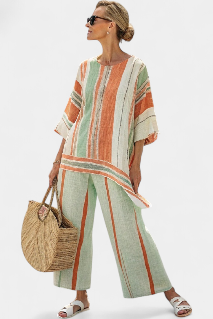 Veronica – elegant asymmetric top and wide-leg pants