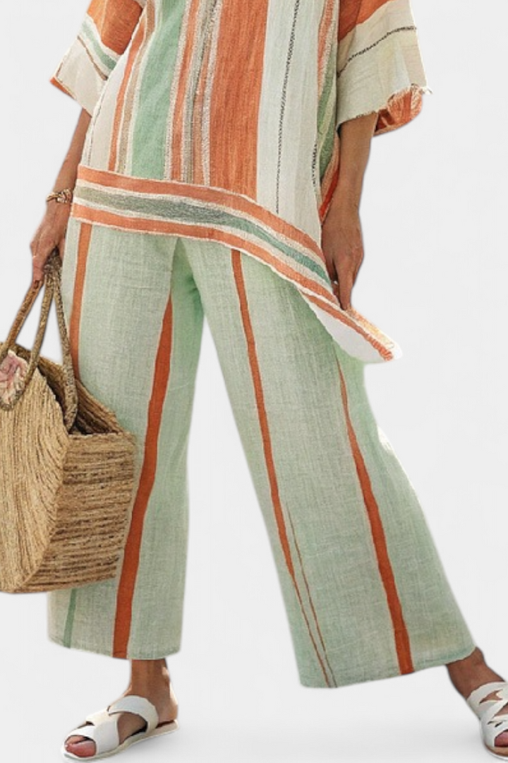 Veronica – elegant asymmetric top and wide-leg pants