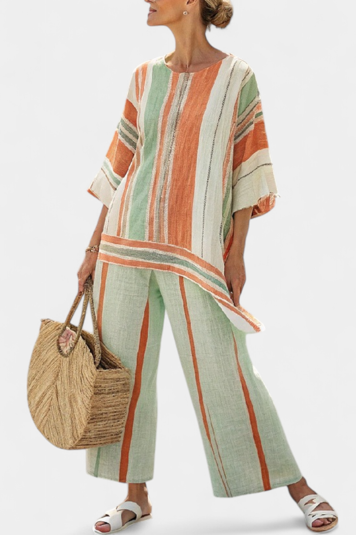 Veronica – elegant asymmetric top and wide-leg pants