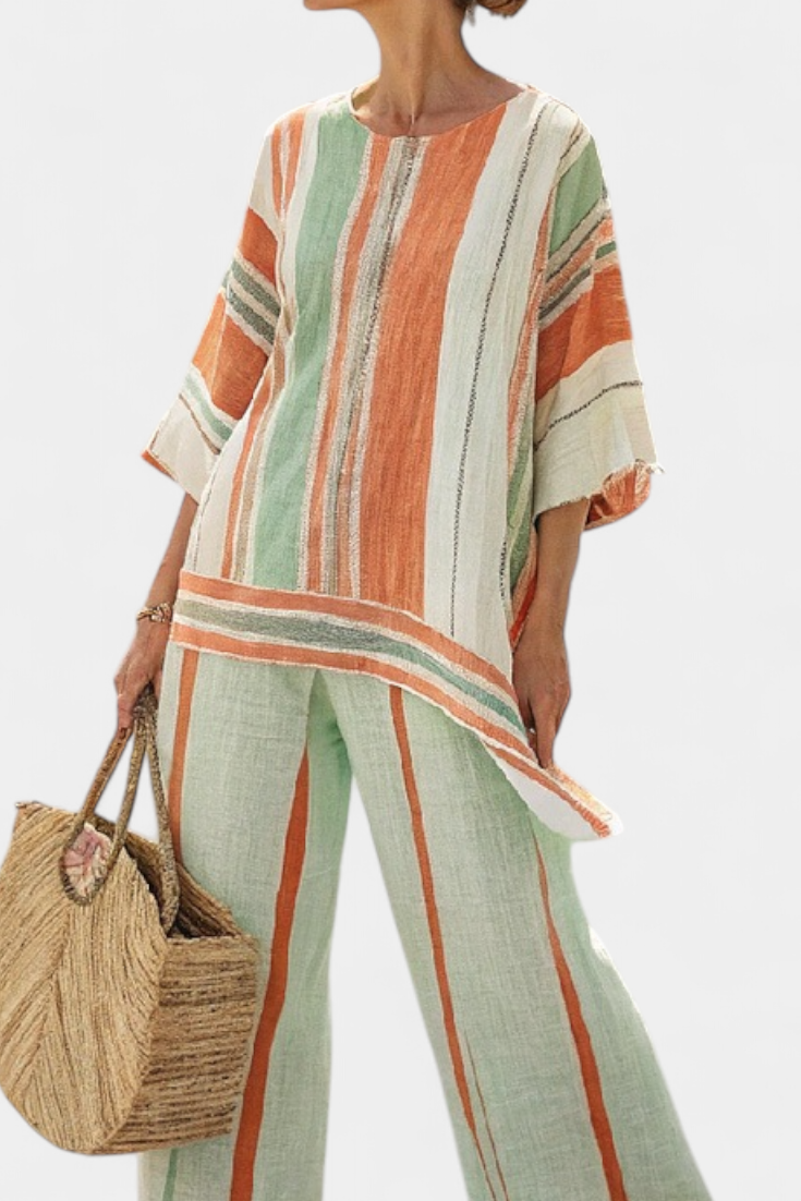 Veronica – elegant asymmetric top and wide-leg pants