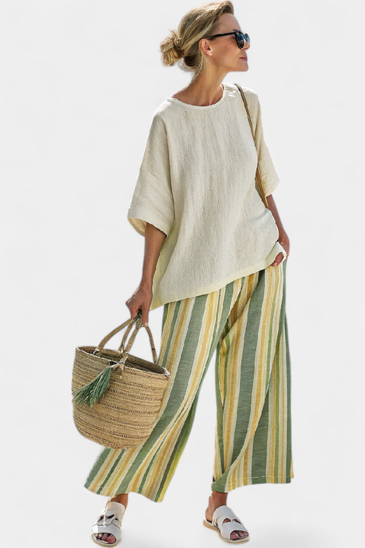 Veronica – sophisticated top and striped linen pants