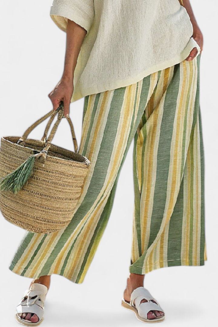 Veronica – sophisticated top and striped linen pants