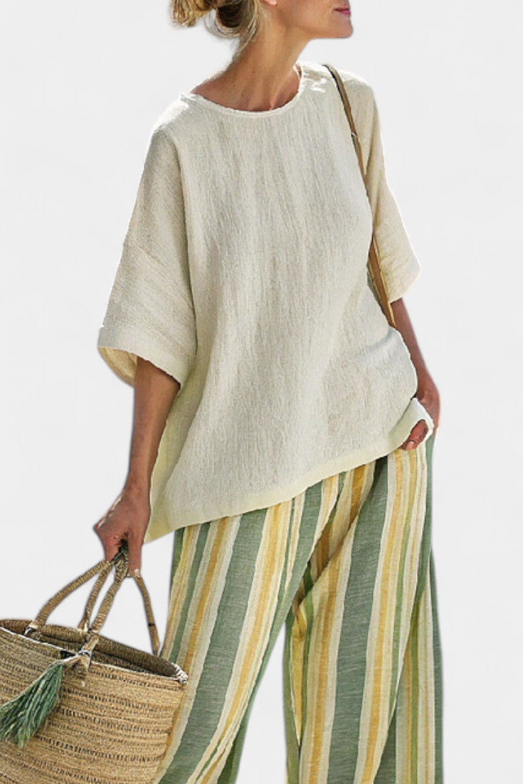 Veronica – sophisticated top and striped linen pants