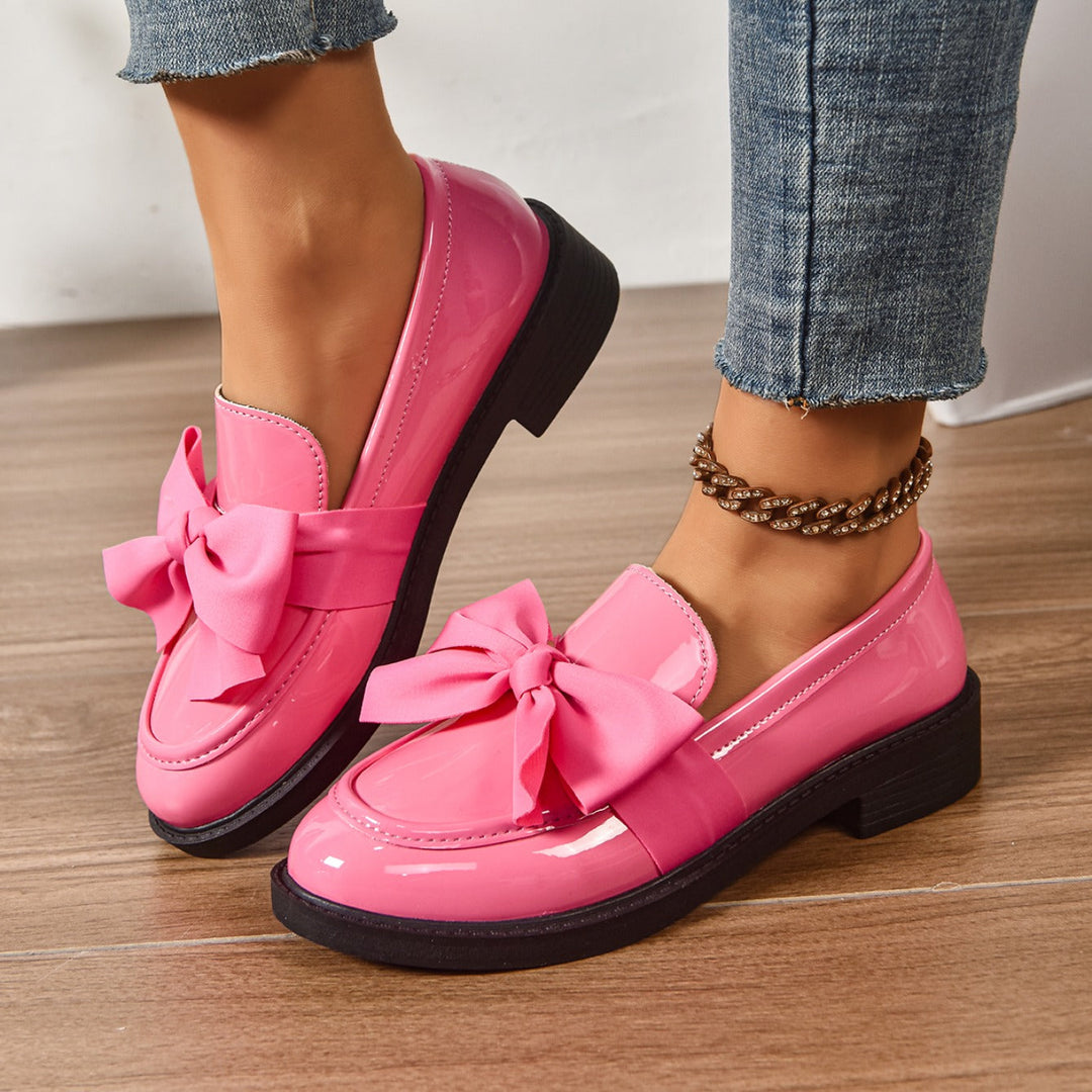 Women's Patent Bow Accent Moc Toe Loafers