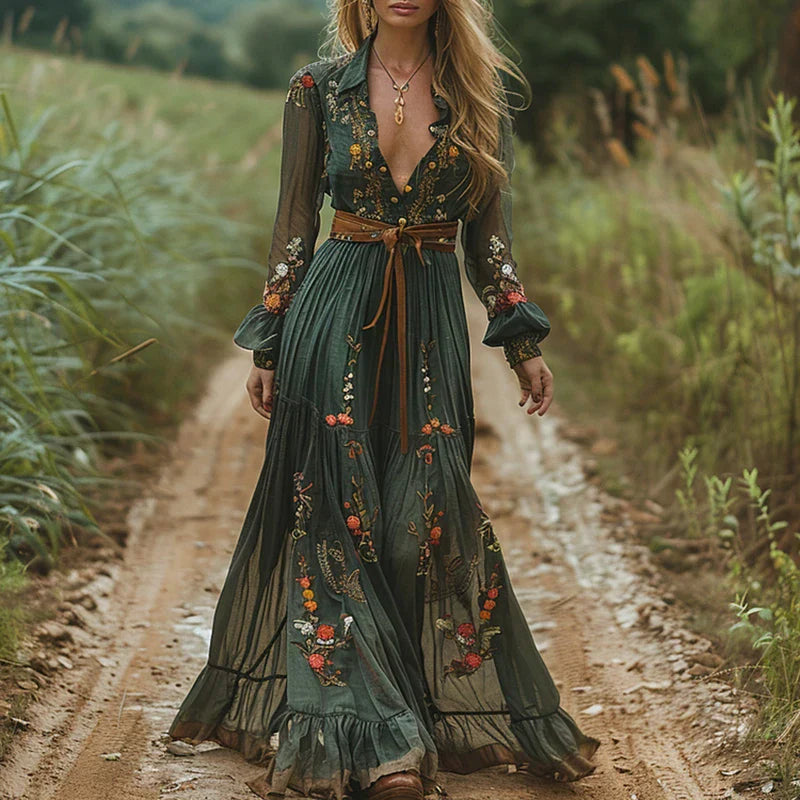 Selvara | Bohemian Floral Maxi Dress