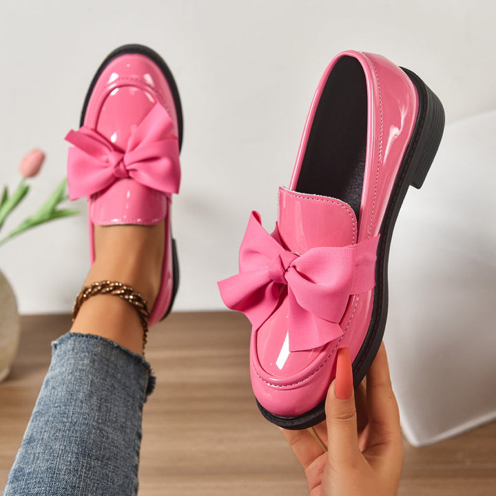 Women's Patent Bow Accent Moc Toe Loafers