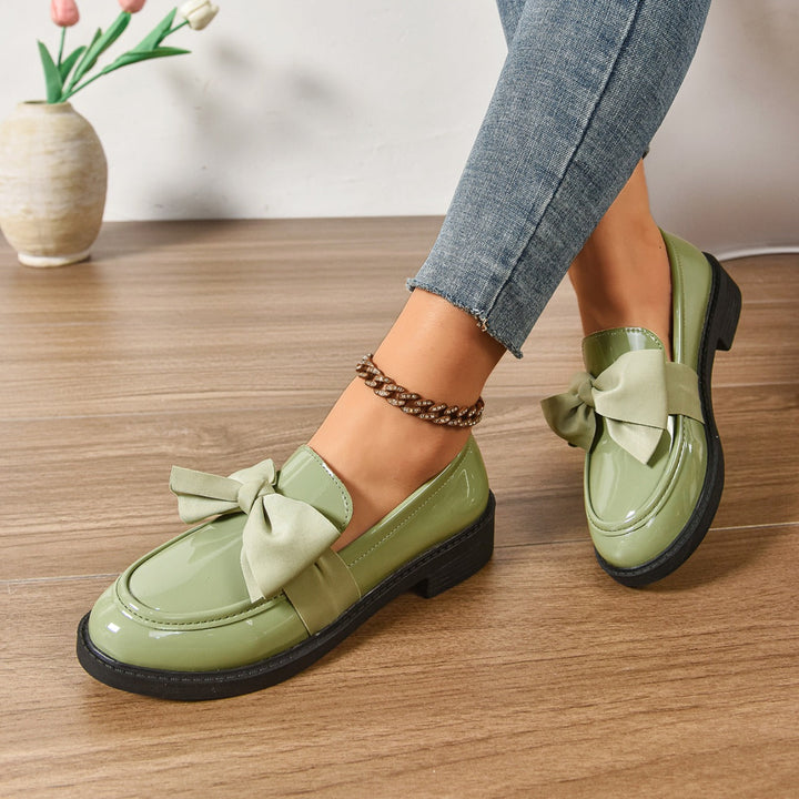 Women's Patent Bow Accent Moc Toe Loafers