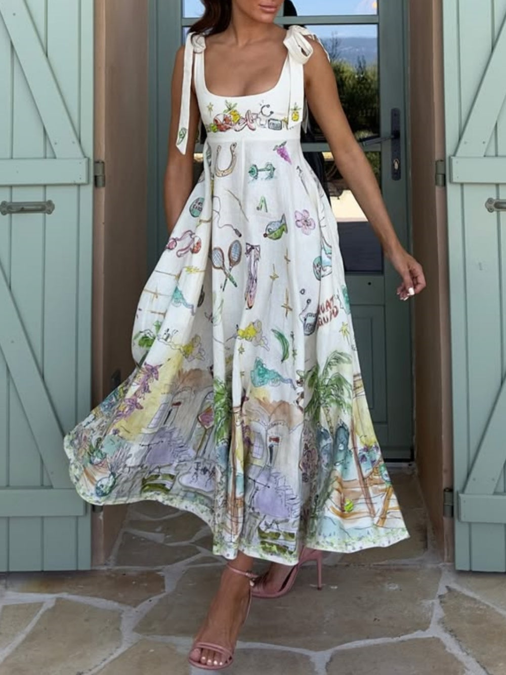 Ayla | Painted Ballet Tie Midi Dress