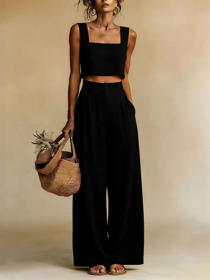 Women's Summer Square Neck Crop Top and Palazzo Pants Set