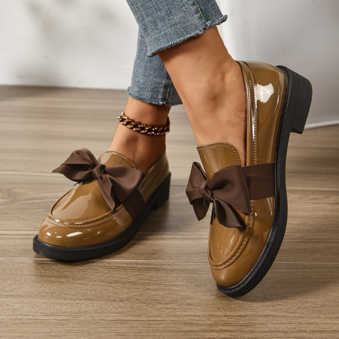 Women's Patent Bow Accent Moc Toe Loafers