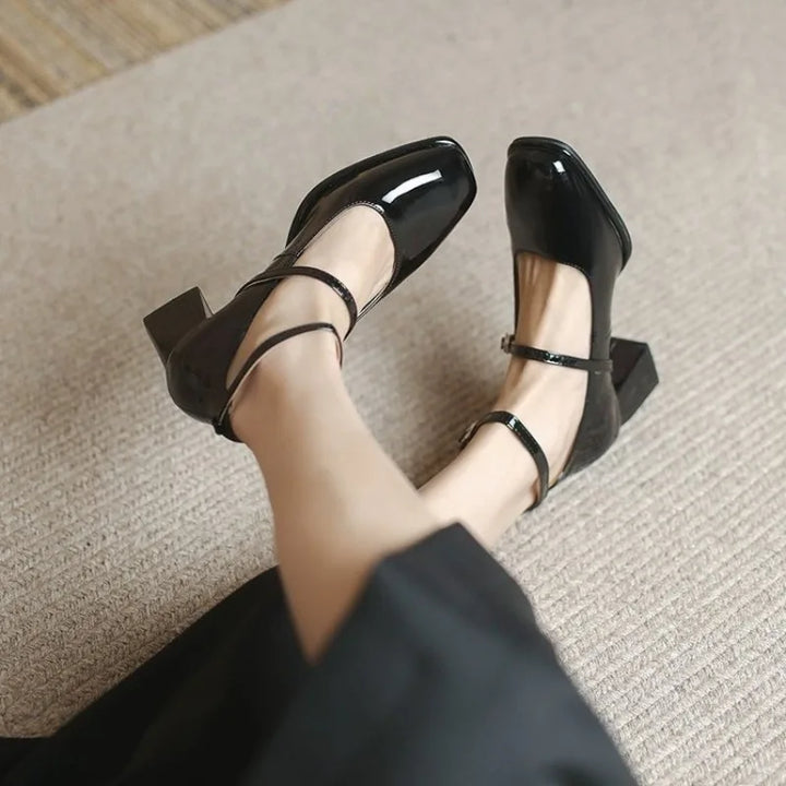 Celeste | Women's Ankle Strap Block Heel Pumps Square Toe Mary Jane