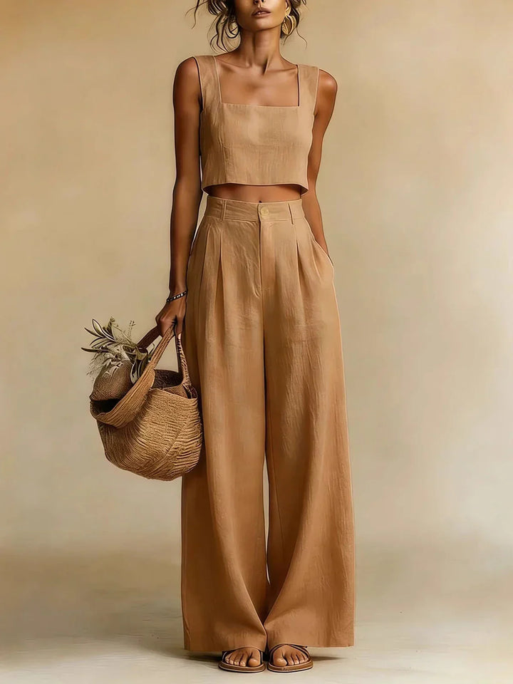 Women's Summer Square Neck Crop Top and Palazzo Pants Set