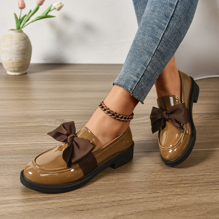Women's Patent Bow Accent Moc Toe Loafers