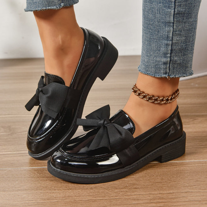 Women's Patent Bow Accent Moc Toe Loafers