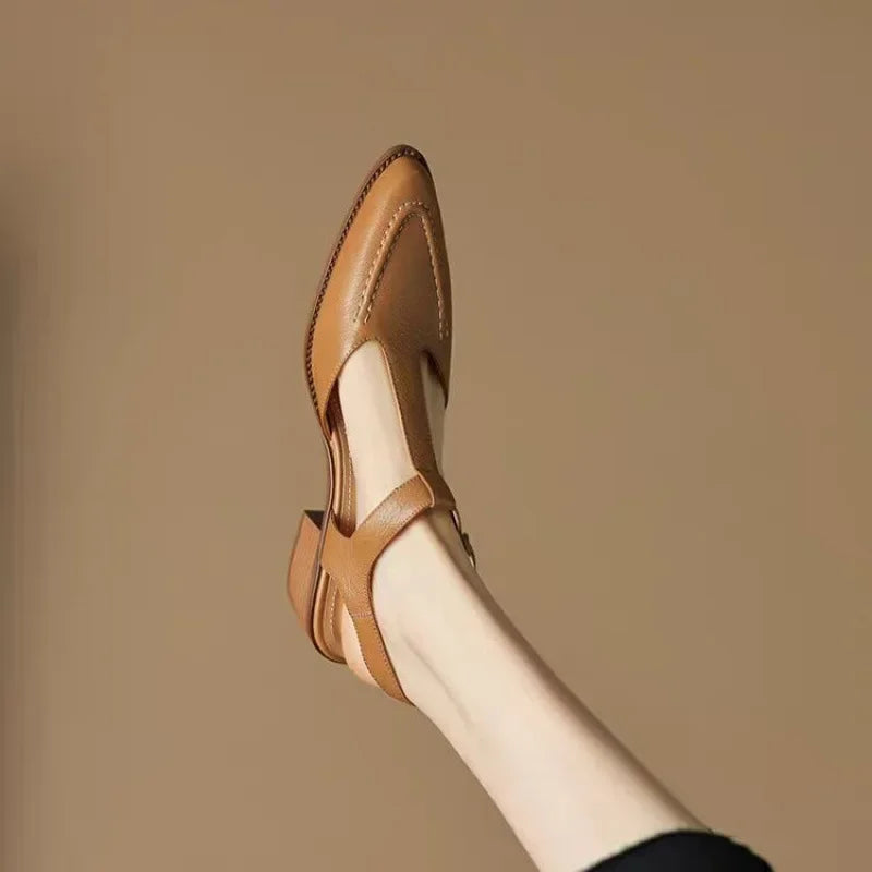 Sloane | Women's T-Strap Buckle Shoes Pointed Toe Low Heel Flats