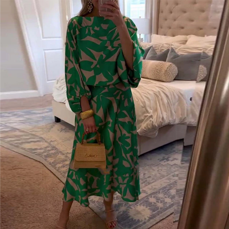 Ashley | Two-Piece Printed Set with Lantern Sleeves