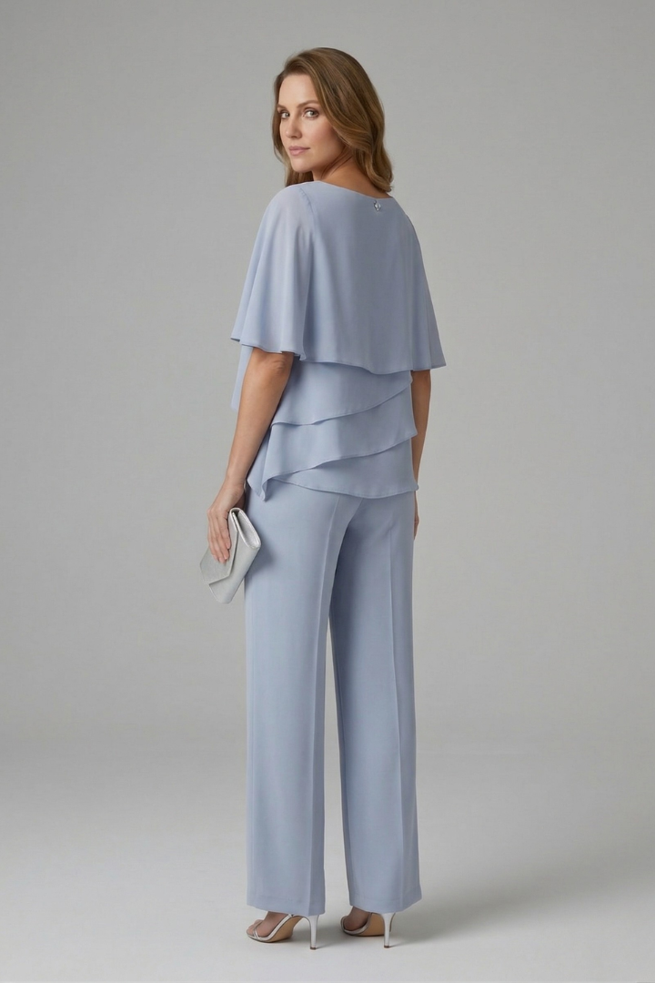 Women's Top and Pants Set with Layered Top and Straight Legs