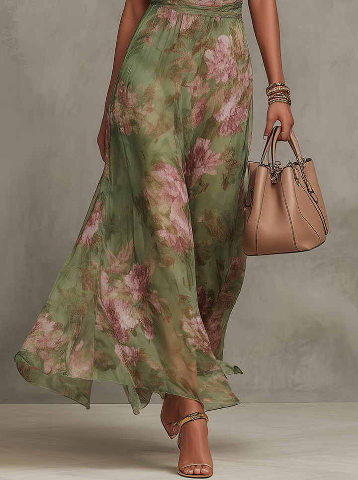 Floral Halter Maxi Dress Sleeveless Flowy Summer